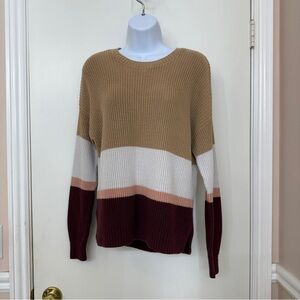 Hollister Women's Colorblock Sweater - Tan, White, Burgundy